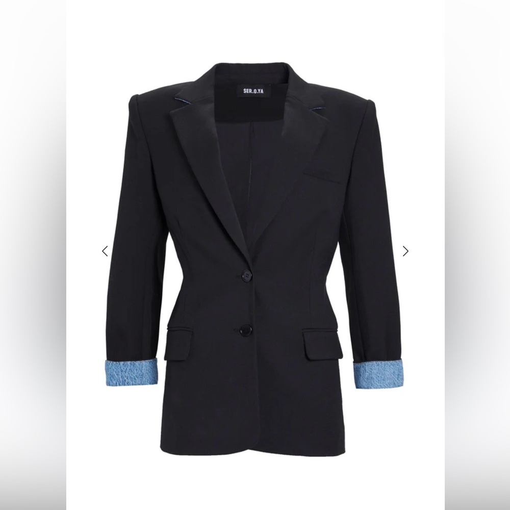 SER.O.YA Black Blazer with Light Blue Cuff Detail